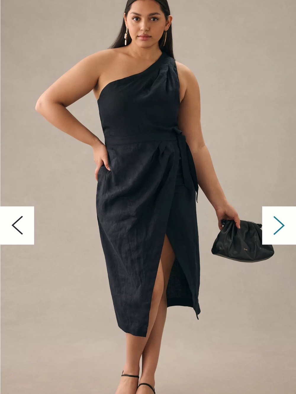 Anthropologie Black One-Shoulder Wrap Midi Dress